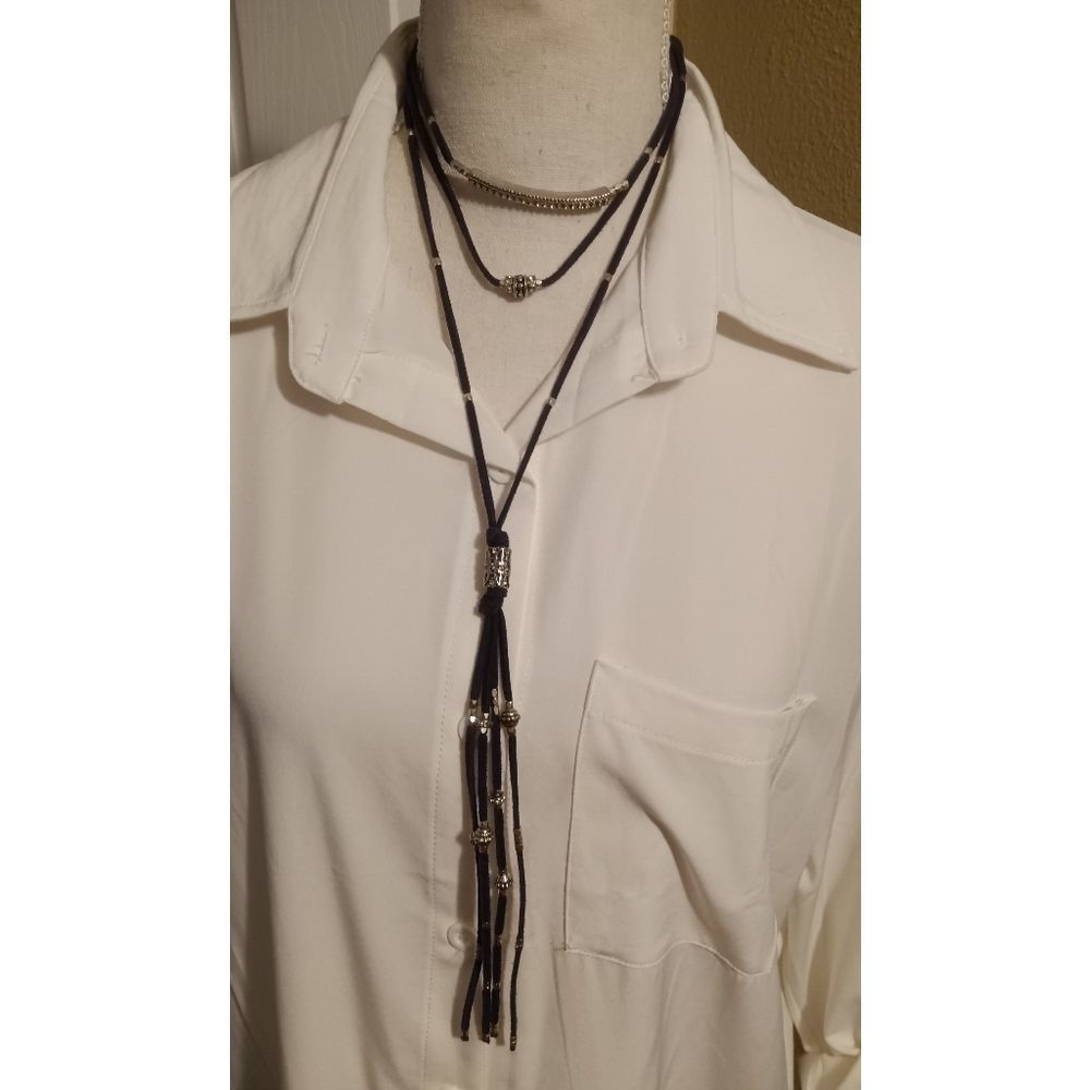 Chico's Three Layer Suede Tassel Necklace